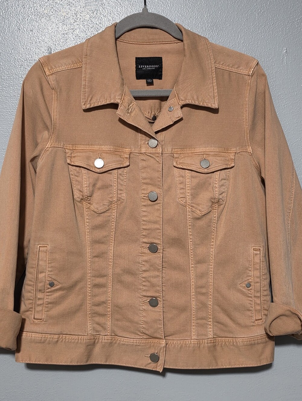 LIVERPOOL Denim Jacket Womens Medium Peach Pink Stretch Casual Minimalist - Picture 3 of 6